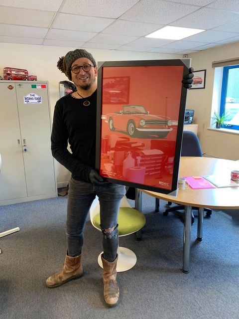 Fuzz Townshend with his TR6 Illustration – mpecautoillustration