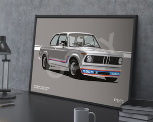 Landscape Illustration 1974 BMW 2002 Polaris Silver