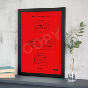 A3 BMW Z3 M Technical Illustration Poster - choice of colours