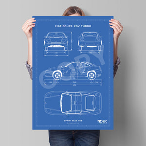 Large Fiat Coupe Technical Illustration Poster - Choice of colours