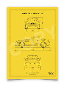 A3 BMW Z3 M Technical Illustration Poster - choice of colours