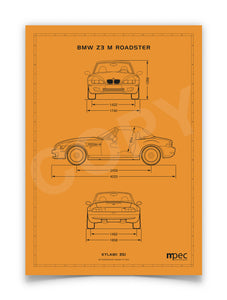 A4 BMW Z3 M Technical Illustration Poster - choice of colours