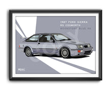 Load image into Gallery viewer, Landscape Illustration 1987 Ford Sierra RS Cosworth Moonstone Blue K6 - Lines