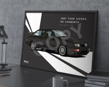 Load image into Gallery viewer, Landscape Illustration 1987 Ford Sierra RS Cosworth Black A6 - Lines
