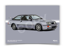 Load image into Gallery viewer, Landscape Illustration 1987 Ford Sierra RS Cosworth Moonstone Blue K6