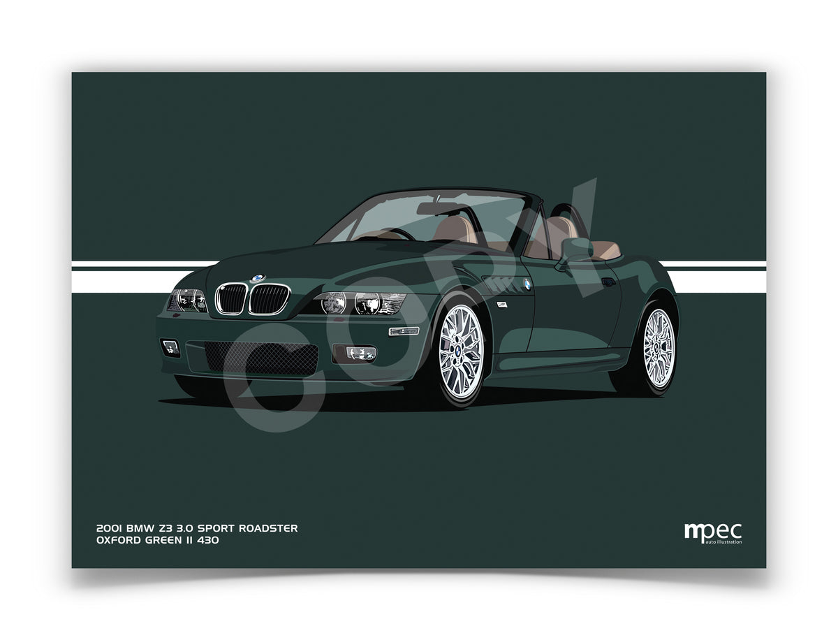 Landscape Illustration 2001 BMW Z3 3.0 Sport Roadster Oxford Green