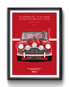 Illustration The Italian Job 1969 Austin Mini Cooper S - Red Quote