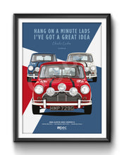 Load image into Gallery viewer, Illustration The Italian Job 1969 Austin Mini Cooper S - Red, White &amp; Blue Quote