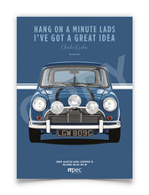 Load image into Gallery viewer, Illustration The Italian Job 1969 Austin Mini Cooper S - Blue Quote