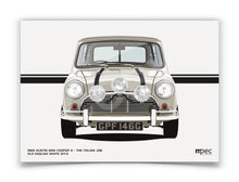 Load image into Gallery viewer, Landscape Illustration The Italian Job 1969 Austin Mini Cooper S - White