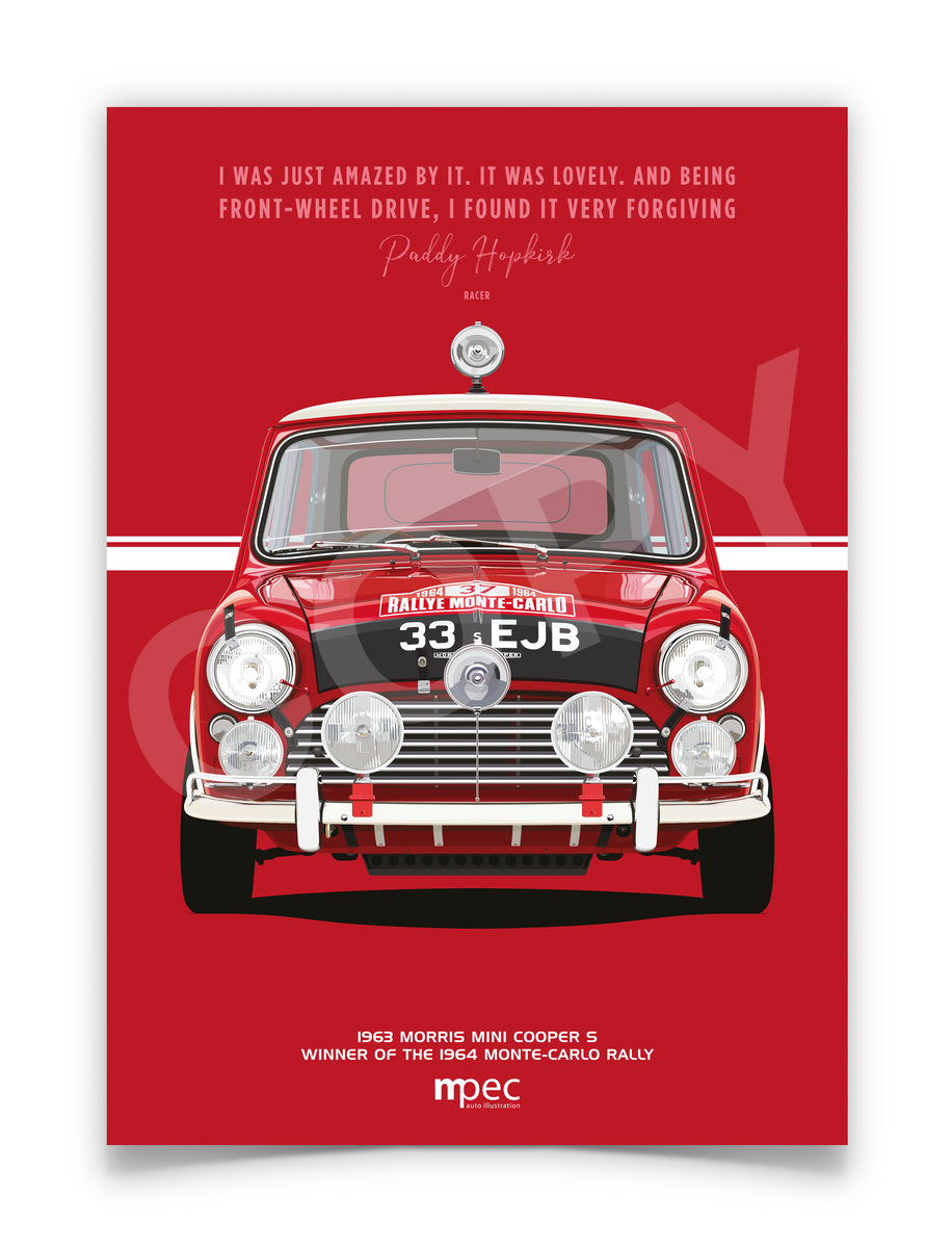 Illustration 1963 Morris Mini Cooper S 1964 Monte-Carlo Rally Winner 3 –  mpecautoillustration