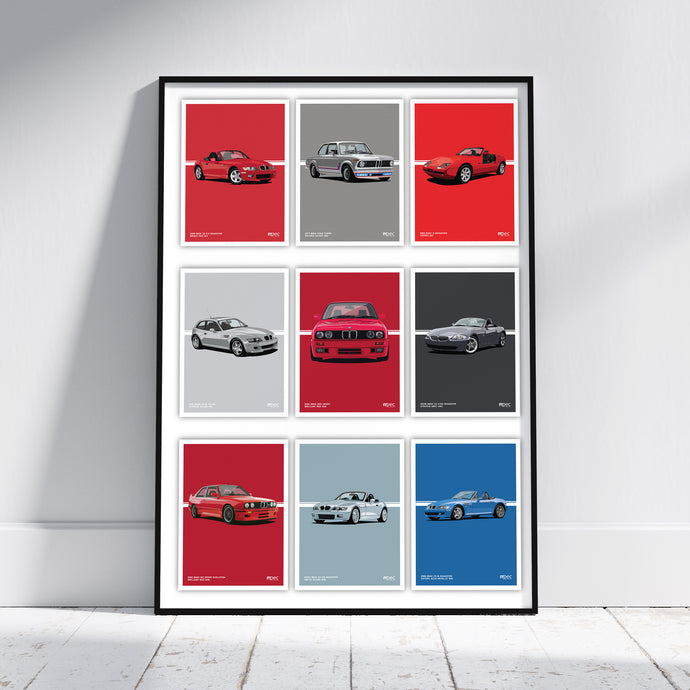 New 9 Classic BMW Cars in 1 poster