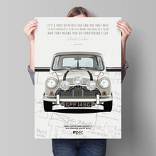 Load image into Gallery viewer, The Italian Job 1969 Austin Mini Cooper S - White Quote and Map