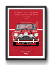 Load image into Gallery viewer, Illustration The Italian Job 1969 Austin Mini Cooper S - Red Quote and Map