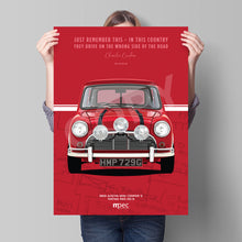Load image into Gallery viewer, Illustration The Italian Job 1969 Austin Mini Cooper S - Red Quote and Map