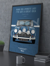 Load image into Gallery viewer, Illustration The Italian Job 1969 Austin Mini Cooper S - Blue Quote and Map