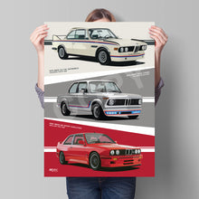 Load image into Gallery viewer, Person holding a poster with three BMW cars on a gray background