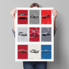 Load image into Gallery viewer, Classic BMW Car Poster – Illustration of 9 Iconic BMW Models