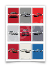 Load image into Gallery viewer, Classic BMW Car Poster – Illustration of 9 Iconic BMW Models