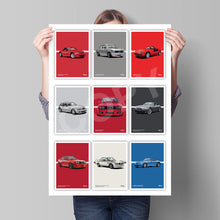 Load image into Gallery viewer, Classic BMW Car Poster – Illustration of 9 Iconic BMW Models