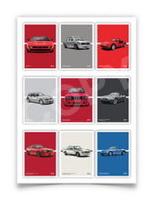 Load image into Gallery viewer, Classic BMW Car Poster – Illustration of 9 Iconic BMW Models