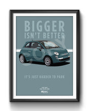 Load image into Gallery viewer, Illustration Fiat 500 Poster in various styles and sizes - Teal Blue