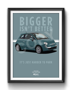 Illustration Fiat 500 Poster in various styles and sizes - Teal Blue