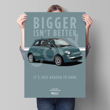 Load image into Gallery viewer, Illustration Fiat 500 Poster in various styles and sizes - Teal Blue