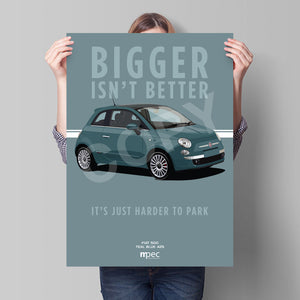 Illustration Fiat 500 Poster in various styles and sizes - Teal Blue