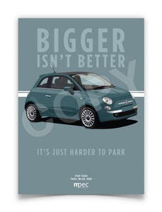 Illustration Fiat 500 Poster in various styles and sizes - Teal Blue