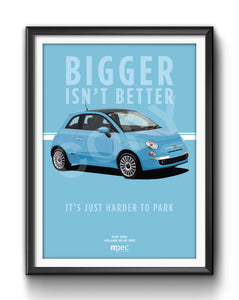 Illustration Fiat 500 Poster in various styles and sizes - Volare Blue