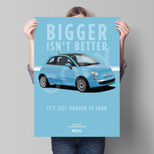 Load image into Gallery viewer, Illustration Fiat 500 Poster in various styles and sizes - Volare Blue