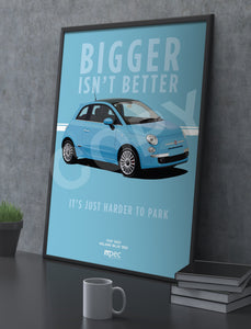 Illustration Fiat 500 Poster in various styles and sizes - Volare Blue