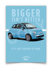 Load image into Gallery viewer, Illustration Fiat 500 Poster in various styles and sizes - Volare Blue