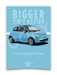 Illustration Fiat 500 Poster in various styles and sizes - Volare Blue