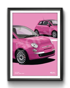 Illustration Fiat 500 Poster in various styles and sizes - Barbie Rosa