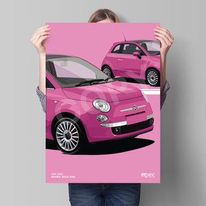 Illustration Fiat 500 Poster in various styles and sizes - Barbie Rosa