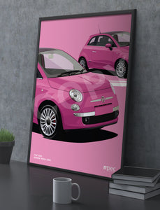 Illustration Fiat 500 Poster in various styles and sizes - Barbie Rosa