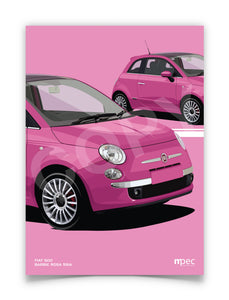 Illustration Fiat 500 Poster in various styles and sizes - Barbie Rosa