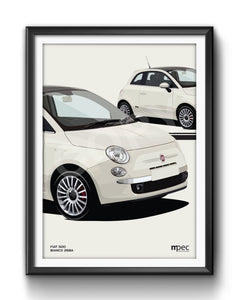 Illustration Fiat 500 Poster in various styles and sizes - Bianco