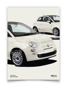 Illustration Fiat 500 Poster in various styles and sizes - Bianco