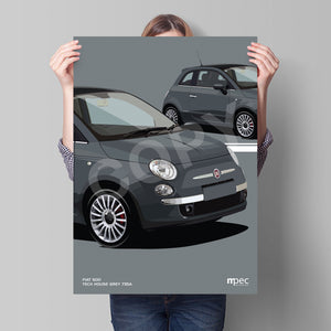 Illustration Fiat 500 Poster in various styles and sizes - Tech House Grey