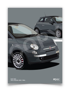 Illustration Fiat 500 Poster in various styles and sizes - Tech House Grey