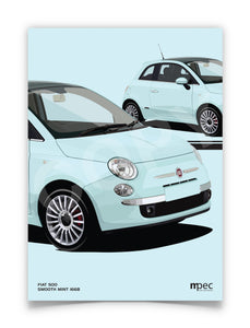 Illustration Fiat 500 Poster in various styles and sizes - Smooth Mint