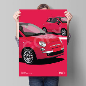 Illustration Fiat 500 Poster in various styles and sizes - Rosso