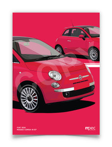 Illustration Fiat 500 Poster in various styles and sizes - Rosso