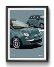 Load image into Gallery viewer, Illustration Fiat 500 Poster in various styles and sizes - Teal Blue