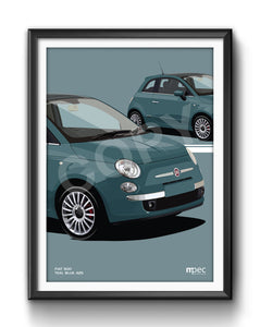 Illustration Fiat 500 Poster in various styles and sizes - Teal Blue