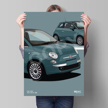 Load image into Gallery viewer, Illustration Fiat 500 Poster in various styles and sizes - Teal Blue