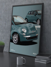 Load image into Gallery viewer, Illustration Fiat 500 Poster in various styles and sizes - Teal Blue